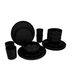 Bo-Camp Servies Patom m. zwart 16dlg